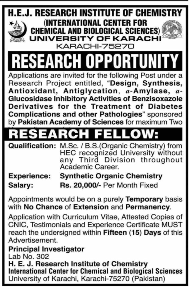 research associate jobs karachi
